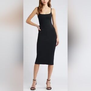 Open Edit Women's Sleeveless Scoop Neck Side Slit Black Midi Dress